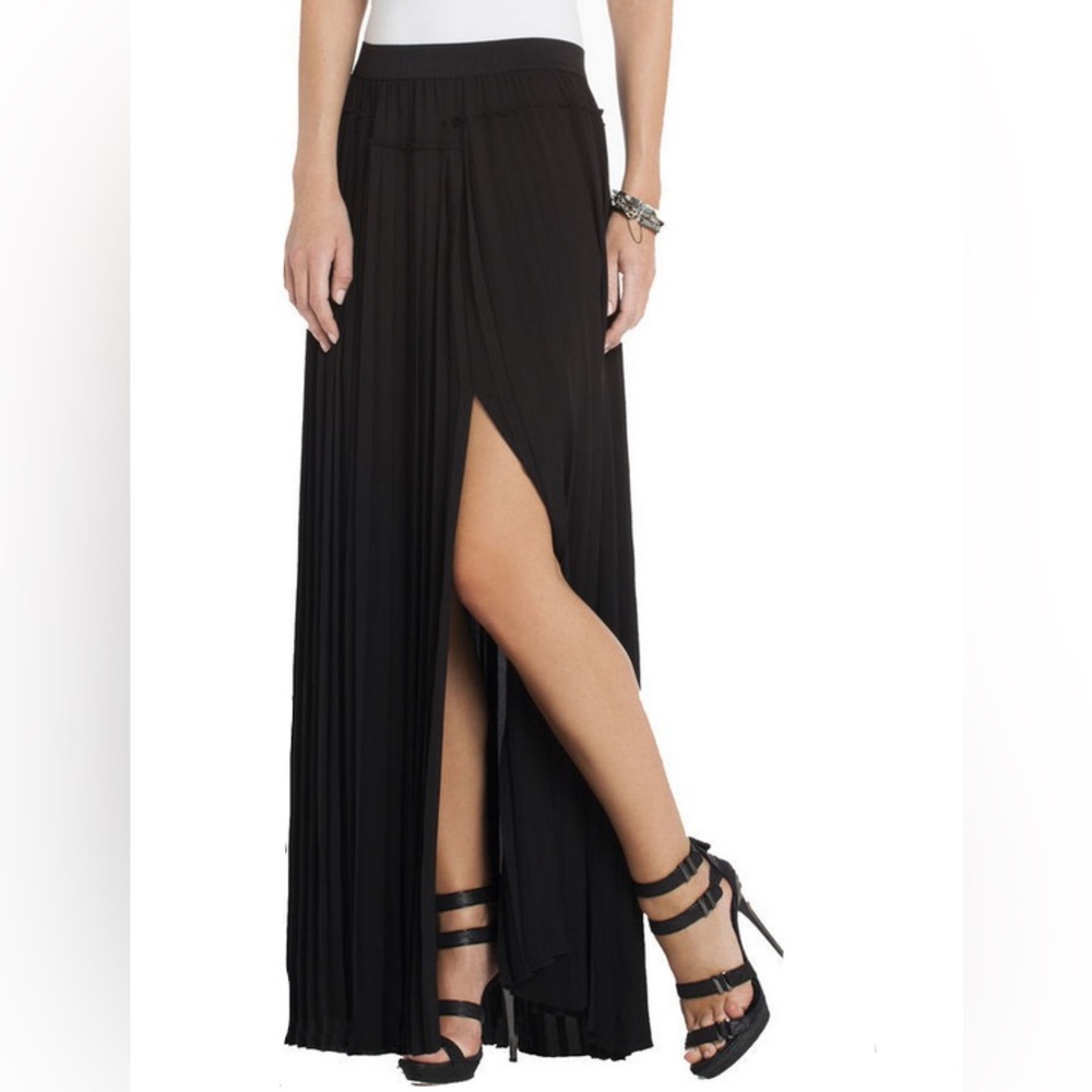 BCBGMAXAZRIA' black pleated maxi skirt, Sz Small, excellent pre-owned condition